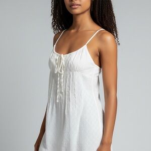 White Fox White eyelet mini dress with pink lace up ribbon back XS DS 404